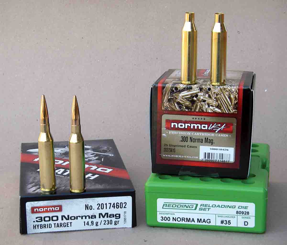In addition to factory ammunition, Norma offers excellent unprimed cases for handloaders, and Redding offers dies.